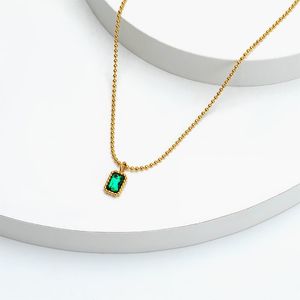 Collares pendientes Collar de circón verde para mujer Cadenas de gargantilla de cuentas de acero inoxidable de estilo chino minimalista en el cuello Joyería KAN321Pend