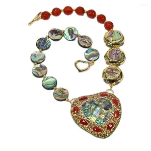 Pendentif Colliers GuaiGuai Bijoux Mix Couleur Plaqué Or Ormeau Coin Rouge Agates Cornaline Collier CZ Pavé Coeur Femmes Cadeaux