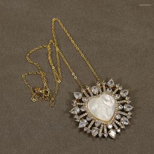 Collares pendientes GuaiGuai Jewelry White Shell MOP Cameo Virgin Mary CZ Micro Pave Gold Heart Chain Necklace Lady Girls Regalos de moda