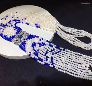 Pendentif Colliers Habitoo joli 5 brins blanc naturel 4-5mm perle d'eau douce bleu jade perle gland long collier 30 pouces femmes mode