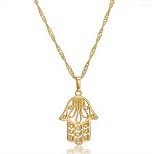 Collares colgantes Hamsa mano de Fátima para mujer filigrana de Color dorado gargantillas de palma Collar joyería Collier Femme 2023 gota