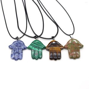 Pendentif Colliers Main De Fatima Pierres Naturelles Quartz Clair Unakite Obsidienne Malachite Avec Corde Chaîne Pour Femmes Hommes Bijoux