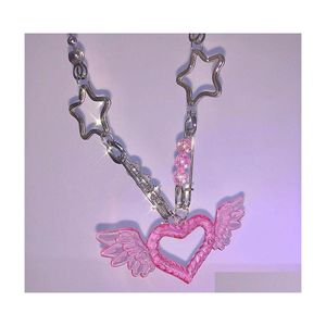 Collares colgantes Harajuku DIY Collar de ala de corazón hecho a mano para mujeres Metal Vintage Lovely Star Charms Gargantilla Y2K Joyería Drop Deliv Dhnw4