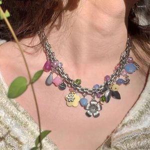 Pendentif Colliers Harajuku Forêt Exagérer Fleur Coloré Acrylique Collier Ras Du Cou Pour La Fête Des Femmes Y2K Bijoux Accessoires