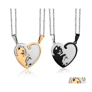 Collares pendientes Corazón Mujeres Collar de cadena de acero inoxidable Hombres Gato Gatito Oro Negro Joyería simple en el colgante de cuello Drop Delive Dhxoa