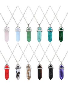 Collares pendientes Forma de cristal de chakra hexagonal Piedra preciosa Cadena de piedra de cuarzo puntiaguda Artificial con bolsa de almacenamiento Entrega de gota 2022 Amfk0