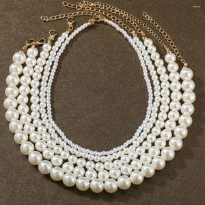 Collares colgantes HI MAN 0.4MM-1.4MM Perla redonda blanca Collar de cadena de cuentas espaciadas Mujeres Temperamento de lujo Joyería nupcial de boda