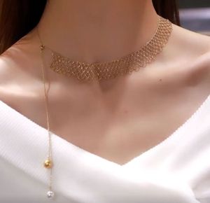 Pendentif Colliers Haute qualité perle croix tissé collier jupe dentelle cou chaîne ins luxe haute qualité clavicule queue double perles réglable 230831