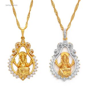 Collares colgantes Hinduismo Religioso Indio Ganesha Collares pendientes para mujeres Niñas Color dorado y circonita cúbica Collares de dios elefante L231225
