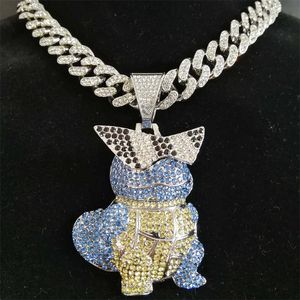 Colliers pendents Hip Hop Bling Anime Sicirt Turtle Pendant Collier avec glace Out Crystal Cuban Chain Fashion Carapuce Zenigame Bijoux Dropship G230206