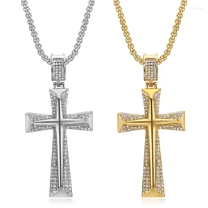 Collares colgantes Hip Hop Bling Hecho Out Gold Color de acero inoxidable Caballeros Templarios Cross Cross Pendants for Men Rapper Jewelry Drop