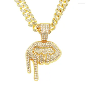 Pendentif Colliers Hip Hop Bling Glacé Plein Strass Chaîne Cubaine Or Argent Couleur Lèvre Souris Collier Pour Hommes Femmes Rappeur Bijoux Cadeau