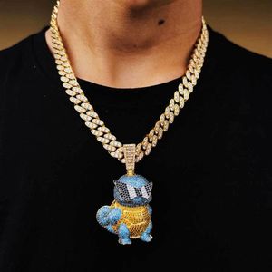 Collares pendientes Hip Hop CZ piedra pavimentada Bling helado Color oro fresco dibujos animados tortuga colgantes para hombres rapero joyería Gift313O