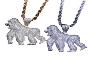 Collares colgantes hip hop helado completo cz bling rey roaring gorilla collar de gorilas amuletos rapero de moda Regalos de joyería16643455