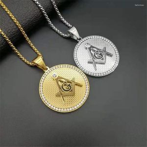 Collares colgantes hip hop helado Símbolo masónico Pendantes para mujeres/hombres Color de oro de acero inoxidable Joyas de joyería