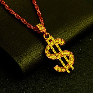 Pendentif Colliers Hip Hop One Piece Dollar Sign Collier Chaîne Pour Hommes Autour Du Cou 4mm Corde BijouxPendentif ColliersPendentif