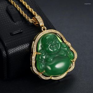 Pendentif Colliers Hip Hop Punk Bijoux En Acier Inoxydable Chaîne Bouddha Collier Pour Femmes Hommes Vert Couleur Jades Pierre Grand