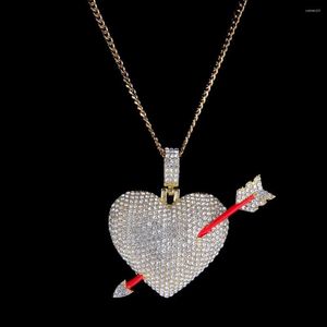 Collares colgantes Hip Hop Rhinestones pavimentados Bling Iced Out Cupido Flecha Corazón Colgantes Collar para hombres Mujeres Amante Joyería Oro Plata Color