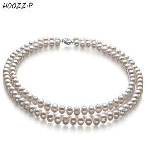 Pendentif colliers HOOZZ.P véritable perle collier ras du cou blanc noir naturel perle de culture d'eau douce Double collier pour les femmes cadeau perle 6-7mm A231118