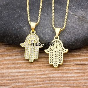 Collares pendientes Venta Caliente Mujeres Hombres Hamsa Mano Collar Oro Color Cobre Circón Mal de Ojo Colgante Cadena Hip Hop Turco Suerte Joyería J230601