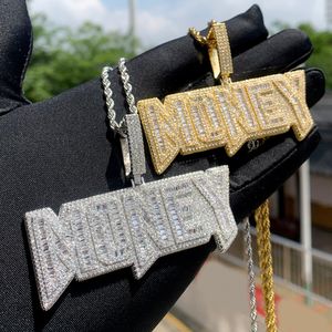 Colliers de pendentif Iced Out Bling 5A CZ Collier de pendant en or pavé en or Pavé avec une longue chaîne de corde à torsion pour femmes Bijoux hip hop 230814
