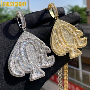 Collares pendientes Iced Out Bling Heart Letters ACE Oro Plata Color 5A Zircon Poker Charm Mens Hip Hop Jewelry 230609