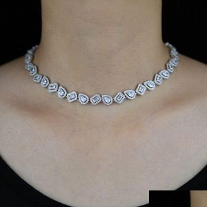 Collares colgantes Iced Out Cz Chocker Hip Hop Collar con gota de lágrima Cuadrado Baguette Cubic Zircon Charm para mujeres Joyería de boda D DHP0B