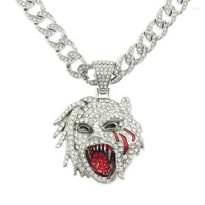 Pendentif Colliers Glacé Plein Strass Léopard Tête Avec Hip Hop Grand 11mm Miami Chaîne Cubaine Hiphop Bijoux De Mode