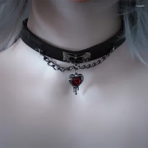 Colliers pendentif en gothique rouge foncé coeur en cuir collier pour femmes charmes ras du cou Cosplay bijoux accessoires cadeaux