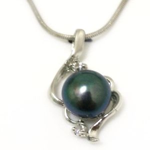 Colliers pendants pouces 15x30 mm Style de coeur Zirconia 10-11 mm Lavender Bouton d'eau douce perle 925 Collier pendent en argent sterling