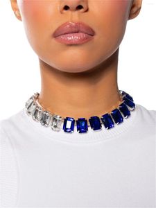 Collares colgantes INS Moda 7 colores Collar de cristal de cristal Collar de declaración para mujeres Rhinestone Gargantilla cuadrada grande