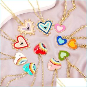 Collares pendientes Ins Vintage Mtilayer Color Amor Corazón Collar Gota simple Aceite Melocotón Corazones Collares Para Mujeres Niñas Moda Jewe Dhid0