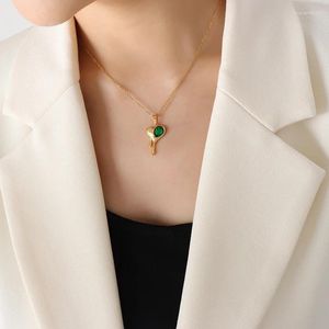 Pendentif Colliers Japon et Corée du Sud Ins Style Collier Femme Rose Vert Zircon Collier Chaîne Cadeau Bijoux En Gros