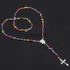 Jésus-Christ croix pendentif colliers alliage perle longue chaîne hommes femmes vierge marie chrétienne mode bijoux chapelet collier x1009 x100