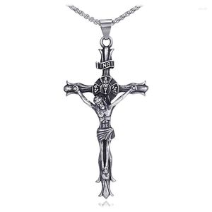 Collares colgantes Jesús Crucifijo Collar de cruz de acero inoxidable Vintage Big Christian Religion Joyería para hombres Regalos de oración LN3027