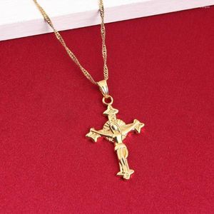 Collares pendientes Cabeza de Jesús Cruz Color oro 22K Encanto Para Mujeres Hombres Joyería cristiana Fábrica Venta al por mayor Joya Crucifijo Dios
