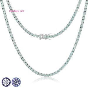 Collares pendientes Joyería de negocios de alta calidad 3 mm Plata de ley 925 Verde VVS Moissanite Diamond Tennis Chain Collar para hombres y mujeres