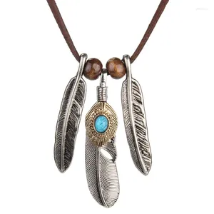 Collares colgantes collar de metal de johnature pluma de madera de madera original 2023 estilo nacional de mujeres hechas a mano cadena de suéter vintage