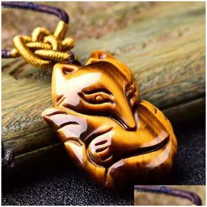 Pendentif Colliers Joursneige Naturel Jaune Yeux De Tigre Pierre Collier Lucky Evil Spirits Pour Femmes Hommes Corde Chaîne Bijoux De Mode Dr Dheqx