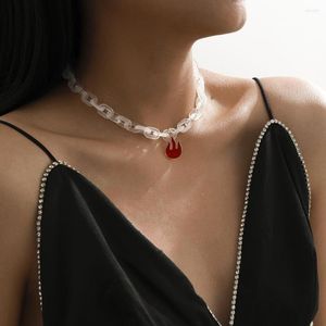 Pendentif Colliers Jusieber Punk Rouge Flamme Chunky Chaîne Collier Pour Femmes Déclaration Dripping Résine Acrylique Collier Ras Du Cou Femme Bijoux