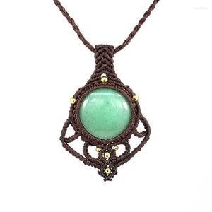 Pendentif Colliers KFT À La Main Fil Corde Enveloppé Naturel Rond Vert Aventurine Pierre Tressé Macramé Chaîne Collier Femmes Hommes Bijoux