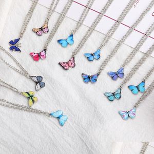 Collares colgantes Collar de mariposa azul coreano para mujeres Niñas Sier Color Mariposas Gargantilla Joyería Regalo Venta al por mayor Entrega de gota PE DHA3B
