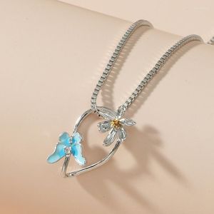 Pendentif Colliers Mode Coréenne Bleu Papillon Collier Ras Du Cou Pour Femmes Fleur Cou Chaîne Amitié Bijoux Parti Collier Filles Cadeaux