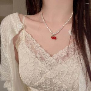 Collares colgantes Collar de gargantilla de cadena de perlas coreanas para mujeres Niñas 2024 Joyería de tendencia Cereza Boda Compromiso nupcial