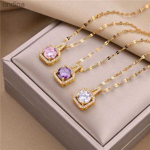Pendentif colliers Style coréen mode carré Zircon en acier inoxydable colliers pour femmes de luxe élégant femme clavicule chaîne bijoux en gros YQ240124