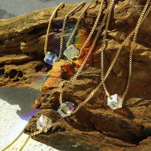 Pendentif Colliers KouCh Femme Boho Choker 5pcs / Vente Plaqué Or Boîte Chaîne Bijoux Carré Verre Changement De Couleur Cristal Clair Fée Collier