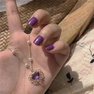 Pendentif Colliers Kpop Fée Transparent Violet Amour Coeur Cristal Clavicule Chaîne Perle Chocker Collier Pour Femmes Egirl Esthétique Bijoux