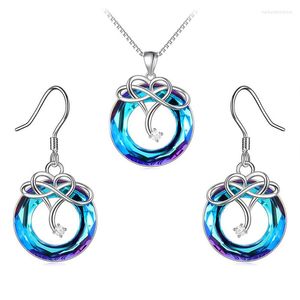 Pendentif Colliers KSRA Vintage Infinity's Love Blue Ensembles de bijoux de mariée pour femmes de mariage Collier de cristal Boucles d'oreilles Ensemble