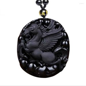 Collares pendientes KYSZDL obsidiana natural tallada caballo mujeres modelos suéter cadena joyería regalos cuerda gratis