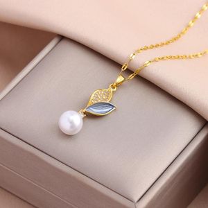 Pendentif Colliers Light Luxury Pearl Tulip Collier pour femmes Femme Usage quotidien 316L En acier inoxydable Clavicule Chaîne Bijoux En gros